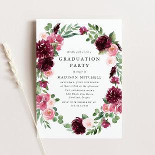 Boho Burgundy & Blush Floral Graduation Party Invitation