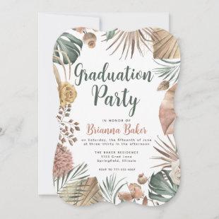 Boho Floral Pampas Grass Graduation Party Invitation