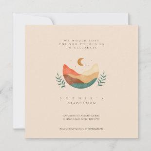 Boho minimalist elegant mountain graduation invitation