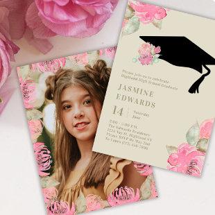 Boho Pink Floral Girl's Graduation Invitation