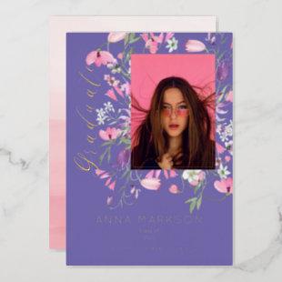 Boho Pink | Purple Watercolor Wildflowers Graduate Foil Invitation