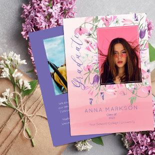 Boho Pink | Purple Watercolor Wildflowers Graduate Invitation
