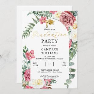 Boho Pink Roses | Orchids Floral Graduation Party Invitation