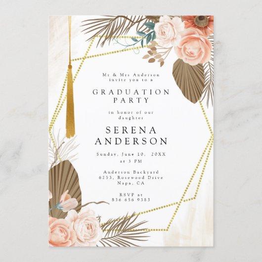 Boho Tropical Gold Foil Tassel Floral Graduation Invitation