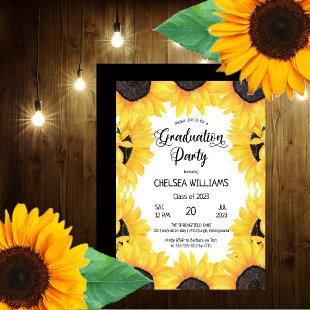 Boho Watercolor Sunflowers Graduation Party Invita Invitation