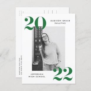 Bold 2022 Green Lettering Photo Graduation Party Invitation Postcard