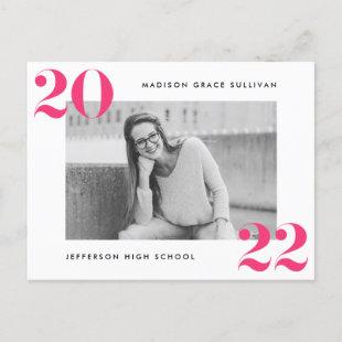 Bold 2022 Hot Pink Photo Graduation Party Invitation Postcard