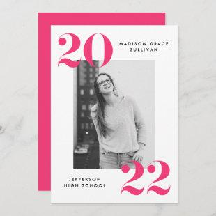 Bold 2022 Pink Lettering Photo Graduation Party Invitation