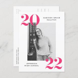 Bold 2022 Pink Lettering Photo Graduation Party Invitation Postcard