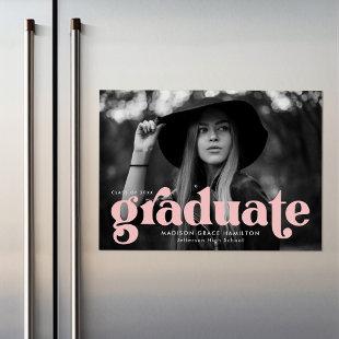 Bold Blush Pink Typography Photo Graduation Magnetic Invitation