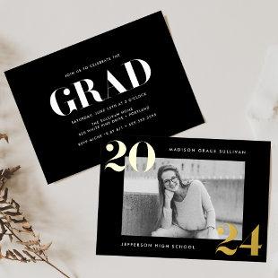 Bold Class of 2024 Black and Gold Photo Graduation Foil Invitation
