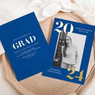 Bold Class of 2024 Blue Photo Graduation Foil Invitation