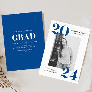Bold Class of 2024 Blue Photo Graduation Party Invitation