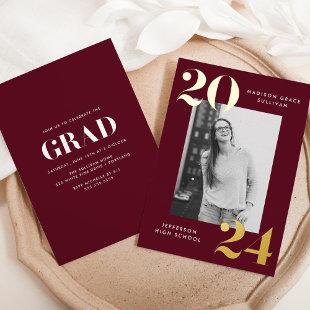 Bold Class of 2024 Burgundy Photo Graduation Foil Invitation