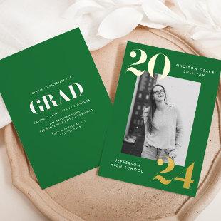 Bold Class of 2024 Green Photo Graduation Foil Invitation