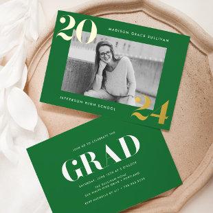 Bold Class of 2024 Green Photo Graduation Foil Invitation