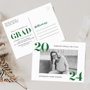 Bold Class of 2024 Green Photo Graduation Party Invitation Postcard