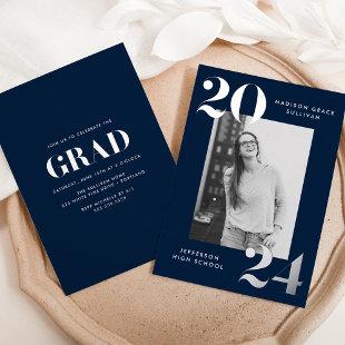 Bold Class of 2024 Navy Photo Graduation Foil Invitation