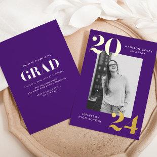 Bold Class of 2024 Purple Photo Graduation Foil Invitation