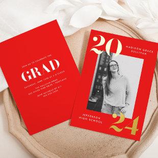Bold Class of 2024 Red Photo Graduation Foil Invitation