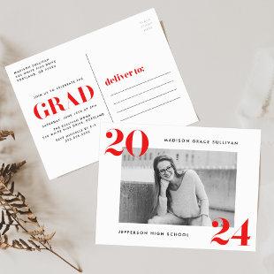 Bold Class of 2024 Red Photo Graduation Party Invitation Postcard