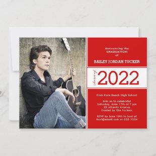 Bold Class Year Red White 2-Photo Graduation Announcement