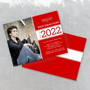 Bold Class Year Red White Photo Graduation Announcement