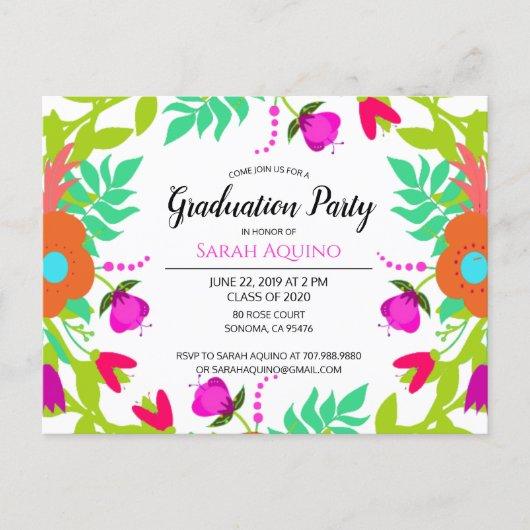 Bold Floral Edged Graduation Party Invitation Postcard