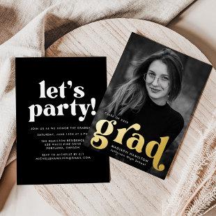 Bold Gold Typography Photo Graduation Party Foil Invitation
