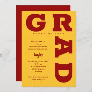 Bold GRAD Cardinal Red Gold Graduation Invitation