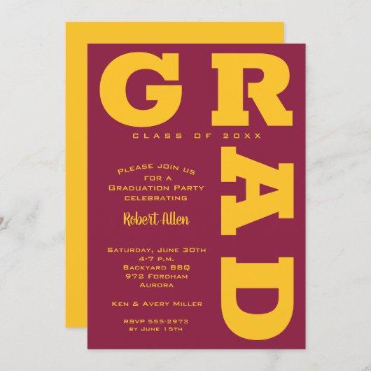 Bold GRAD Gold and Maroon Graduation Invitation