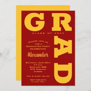 Bold GRAD Gold Cardinal Red Graduation Invitations