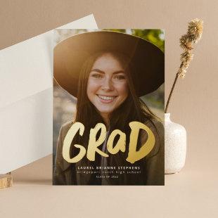 Bold grad modern gold one photo graduation foil in foil invitation