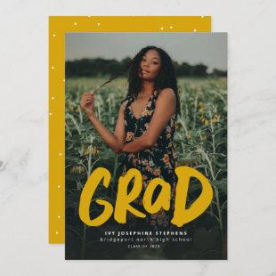 Bold grad modern golden yellow photo graduation announcement