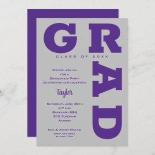 Bold GRAD Purple and Gray Graduation Invitation