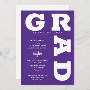 Bold GRAD Purple and White Graduation Invitation