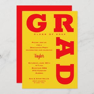Bold GRAD Red on Yellow Graduation Invitation