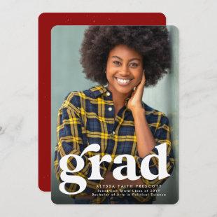 Bold grad simple red vertical photo graduation announcement