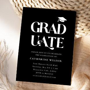 Bold Graduate Graduation Party Photo Black Invitation