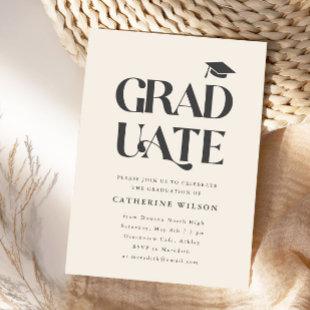 Bold Graduate Graduation Party Photo Cream Invitation