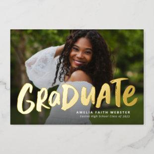 Bold graduate modern gold one photo graduation foil invitation