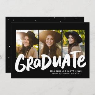 Bold graduate modern trendy three photo graduation announcement