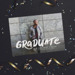 Bold graduate simple cool two photo graduation announcement