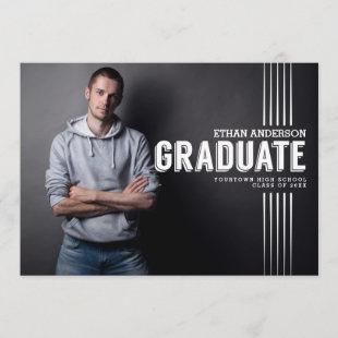 Bold Graduate | White Text Photo Graduation Party Invitation