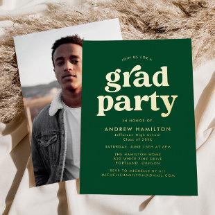Bold Green and Gold Photo Graduation Party Foil Invitation