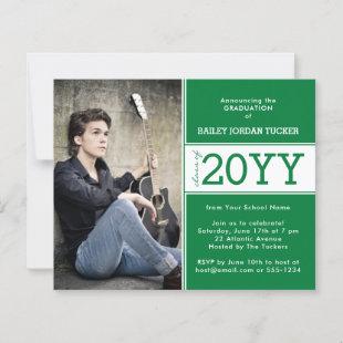 Bold Green and White Photo Graduation Announcement