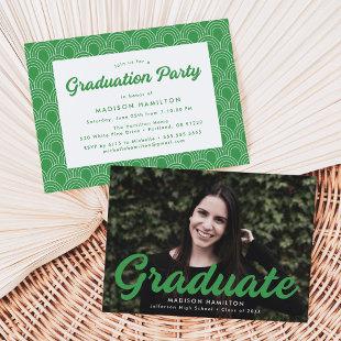 Bold Green Script Photo Graduation Party Invitation