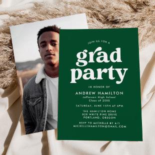 Bold Green Typography Photo Graduation Party Invitation