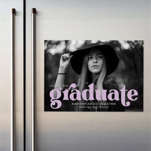Bold Lilac Typography Photo Graduation Magnetic Invitation
