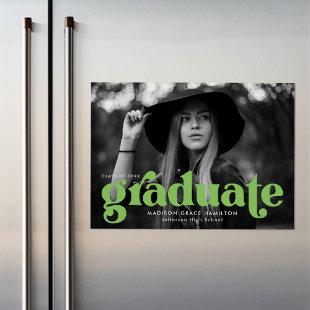 Bold Lime Green Typography Photo Graduation Magnetic Invitation